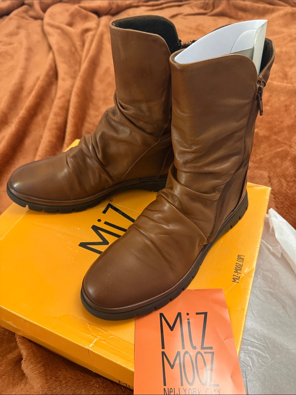 Miz Mooz Men's Chestnut Brown Leather Mid-Calf Zip Boots